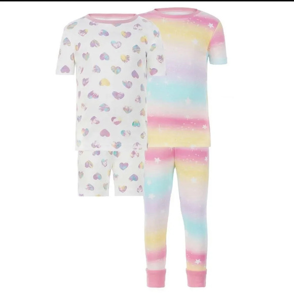 Pajamas 4 piece Cotton PJ Set, Hearts Size 3T 6 - Picture 1 of 7